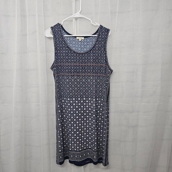 Max Studio Blue Pink Floral Geometric Sleeveless Dress Boho Shift L - Picture 6 of 10